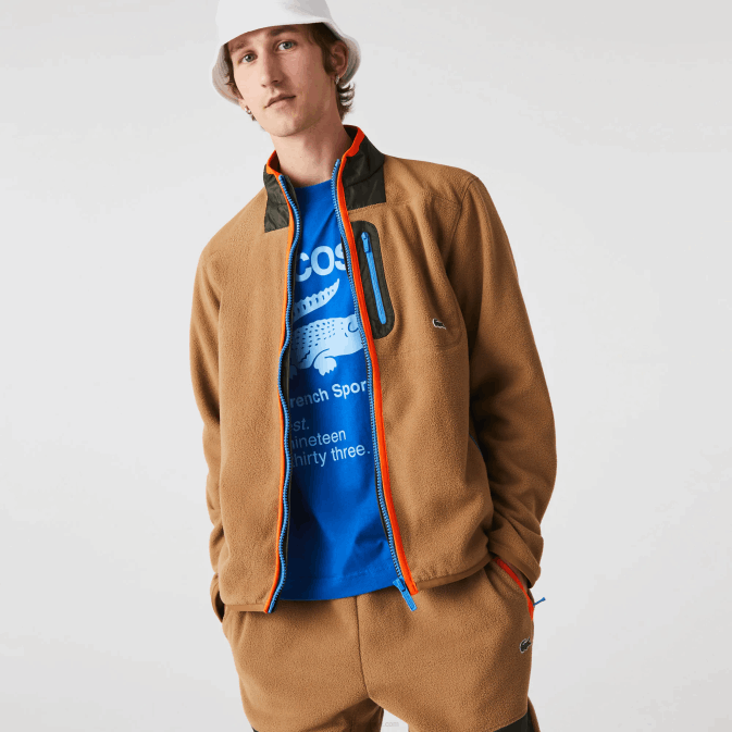 marron vert kaki 89f V6HV979 Hommes Lacoste sweat-shirt zippé en polaire coupe décontractée