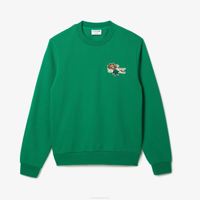 mdl vert V6HV991 Hommes Lacoste sweat coton bio écusson