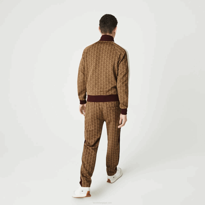 mkj beige bordeaux V6HV1186 Hommes Lacoste pantalon de survêtement en jacquard à monogramme live