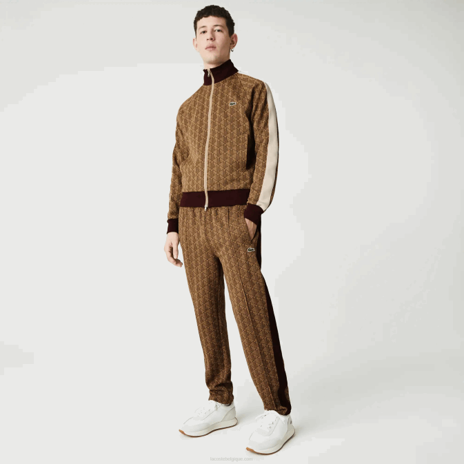 mkj beige bordeaux V6HV1186 Hommes Lacoste pantalon de survêtement en jacquard à monogramme live