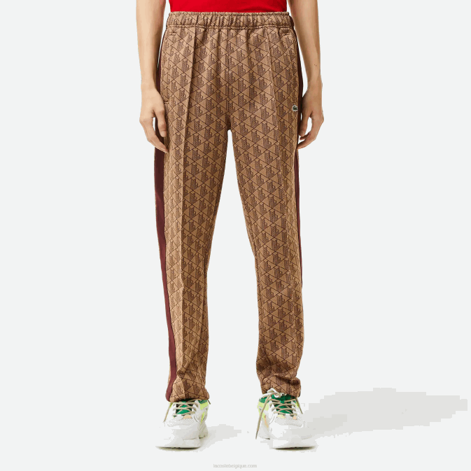 mkj beige bordeaux V6HV278 Hommes Lacoste pantalon de jogging à motif monogrammé