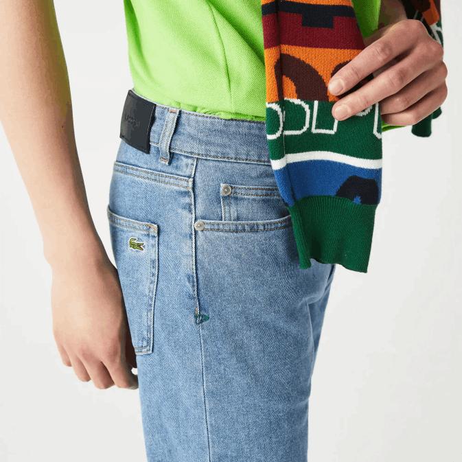 mku bleu V6HV418 Hommes Lacoste pantalon slim en denim de coton stretch