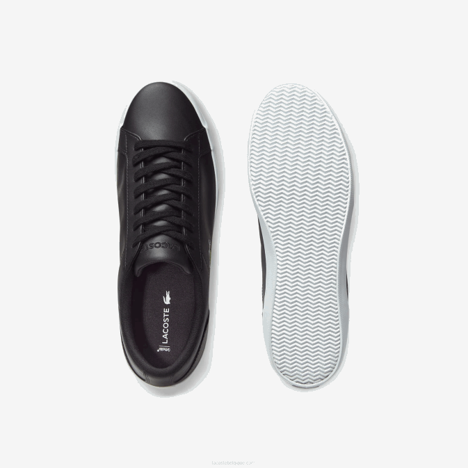 noir 024 V6HV1716 Hommes Lacoste baskets lerond en cuir