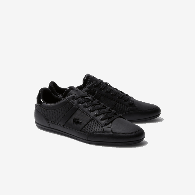 noir 02h V6HV1711 Hommes Lacoste baskets chaymon en cuir perforé