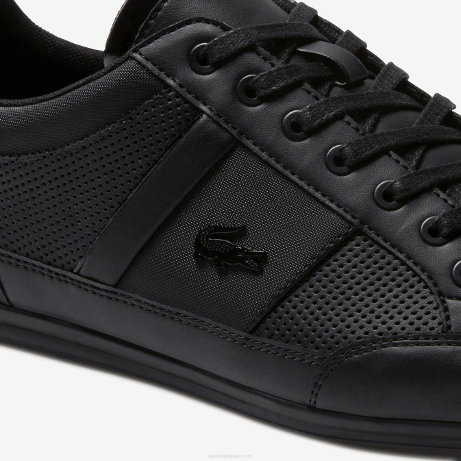 noir 02h V6HV1711 Hommes Lacoste baskets chaymon en cuir perforé
