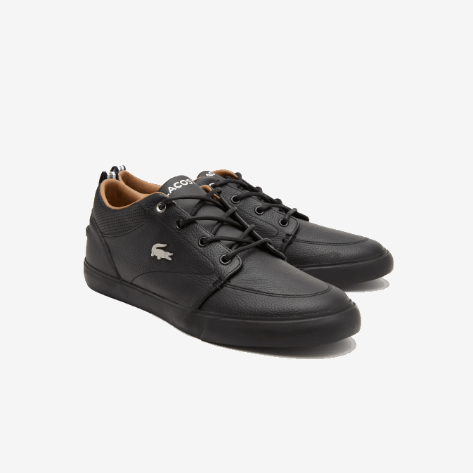 noir 02h V6HV1758 Hommes Lacoste baskets bayliss en cuir à col perforé
