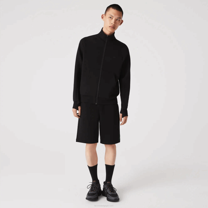 noir 031 V6HV1023 Hommes Lacoste sweat zippé à col montant en coton mélangé