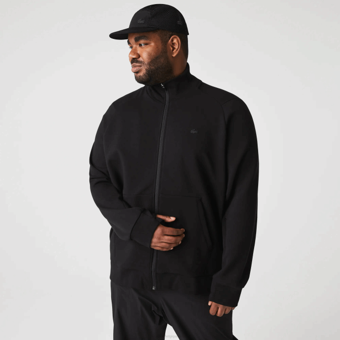 noir 031 V6HV1023 Hommes Lacoste sweat zippé à col montant en coton mélangé