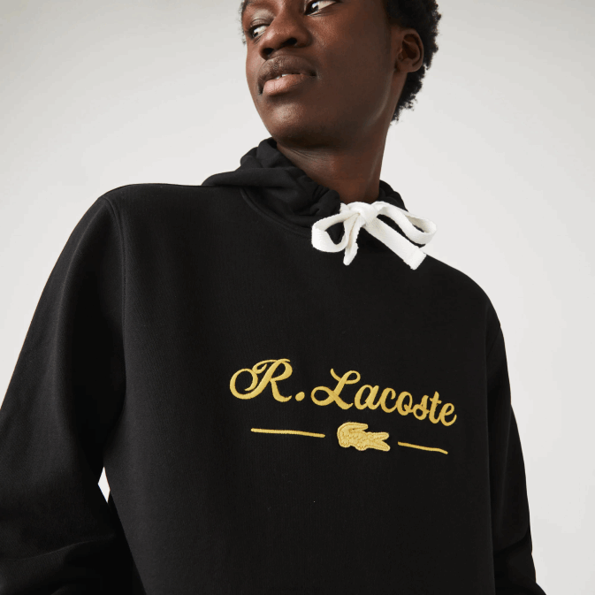 noir 031 V6HV1154 Hommes Lacoste sweat à capuche en molleton de coton brodé