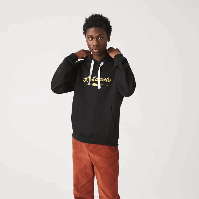 noir 031 V6HV1154 Hommes Lacoste sweat à capuche en molleton de coton brodé
