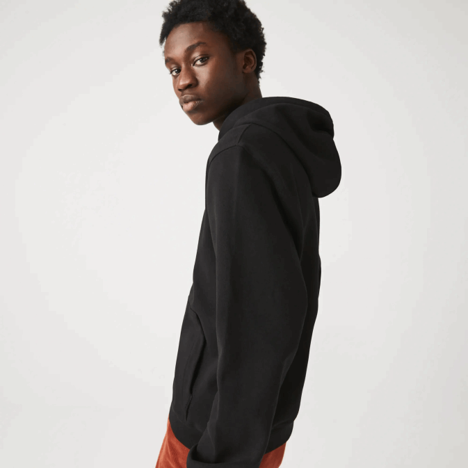noir 031 V6HV1154 Hommes Lacoste sweat à capuche en molleton de coton brodé