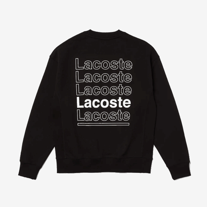 noir 031 V6HV1197 Hommes Lacoste sweat ample en molleton imprimé à col ras du cou live