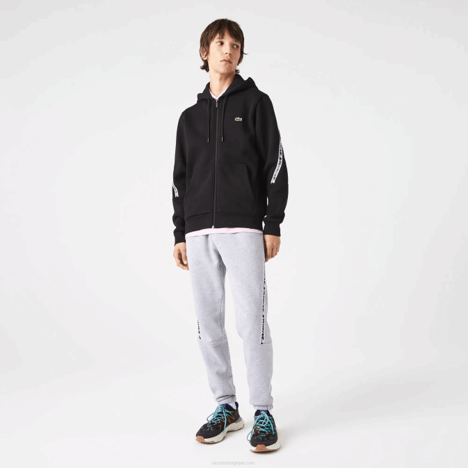 noir 031 V6HV1240 Hommes Lacoste sweat zippé à capuche bandes imprimées