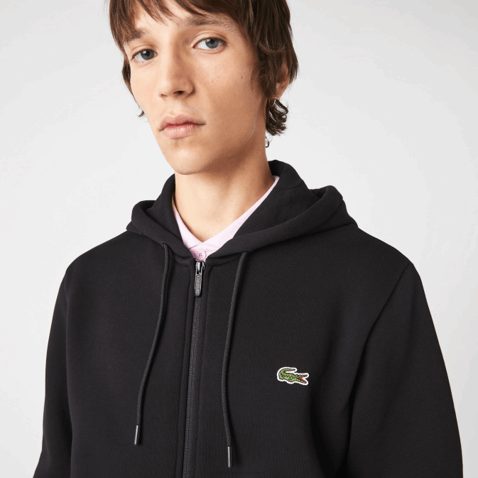 noir 031 V6HV1240 Hommes Lacoste sweat zippé à capuche bandes imprimées