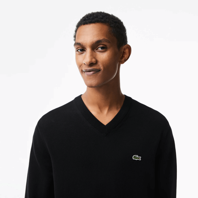 noir 031 V6HV1323 Hommes Lacoste pull col v en coton bio