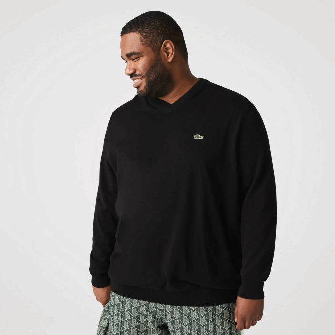 noir 031 V6HV1323 Hommes Lacoste pull col v en coton bio
