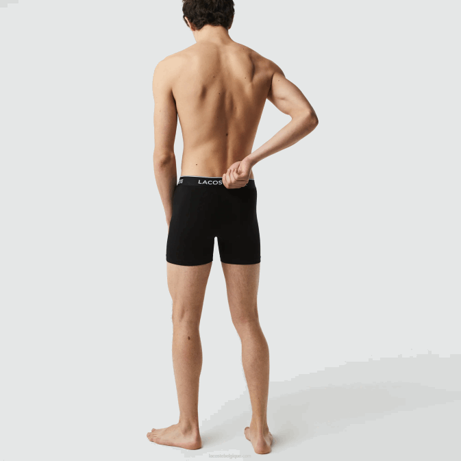 noir 031 V6HV1406 Hommes Lacoste Lot de 3 boxers longs en coton stretch