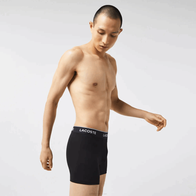 noir 031 V6HV1406 Hommes Lacoste Lot de 3 boxers longs en coton stretch