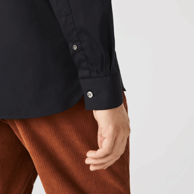 noir 031 V6HV1437 Hommes Lacoste chemise slim en popeline de coton col français