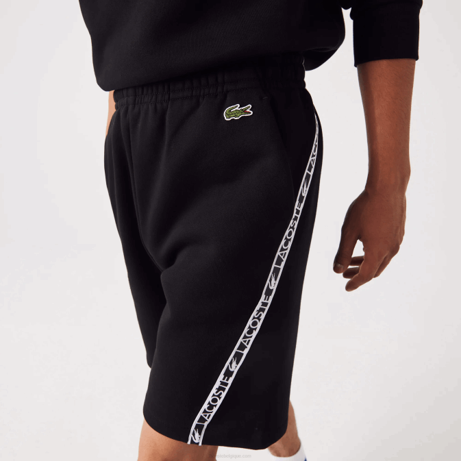 noir 031 V6HV1497 Hommes Lacoste short en molleton gratté à bandes imprimées