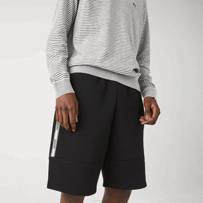 noir 031 V6HV1540 Hommes Lacoste short en molleton de coton mélangé à bandes griffées