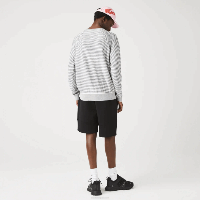 noir 031 V6HV1540 Hommes Lacoste short en molleton de coton mélangé à bandes griffées