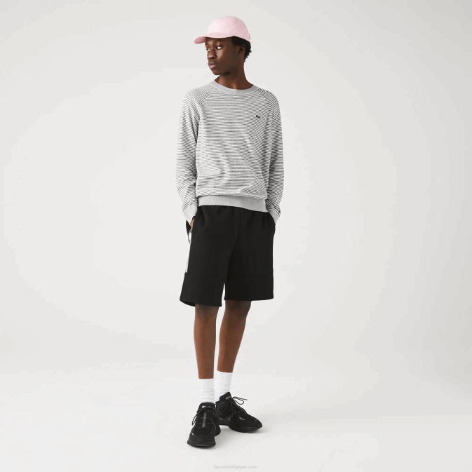 noir 031 V6HV1540 Hommes Lacoste short en molleton de coton mélangé à bandes griffées