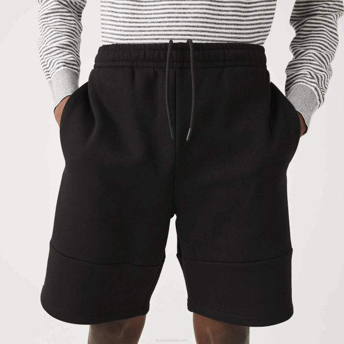 noir 031 V6HV1540 Hommes Lacoste short en molleton de coton mélangé à bandes griffées