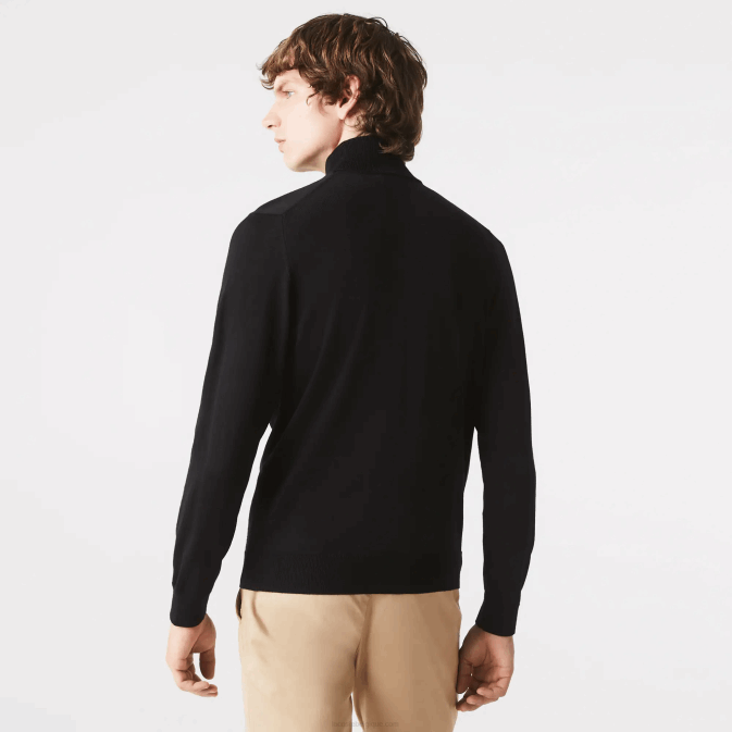 noir 031 V6HV1591 Hommes Lacoste pull à col roulé en laine mérinos