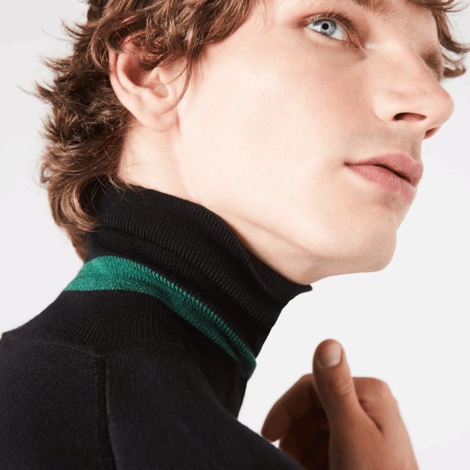 noir 031 V6HV1591 Hommes Lacoste pull à col roulé en laine mérinos