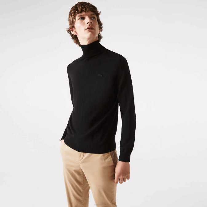 noir 031 V6HV1591 Hommes Lacoste pull à col roulé en laine mérinos