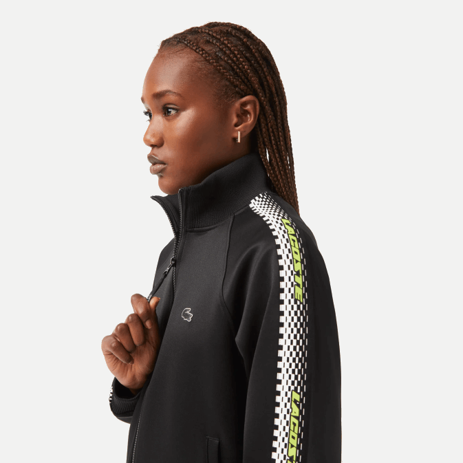 noir 031 V6HV2397 femmes Lacoste sweat zippé ample à rayures logo