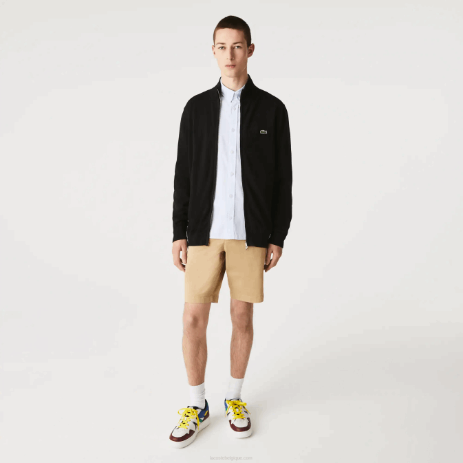 noir 031 V6HV460 Hommes Lacoste pull col montant zippé en coton bio