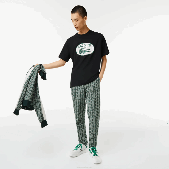 noir 031 V6HV578 Hommes Lacoste t-shirt coupe classique à imprimé monogramme