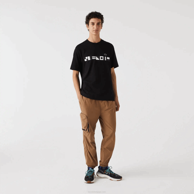 noir 031 V6HV662 Hommes Lacoste t-shirt imprimé à coupe décontractée