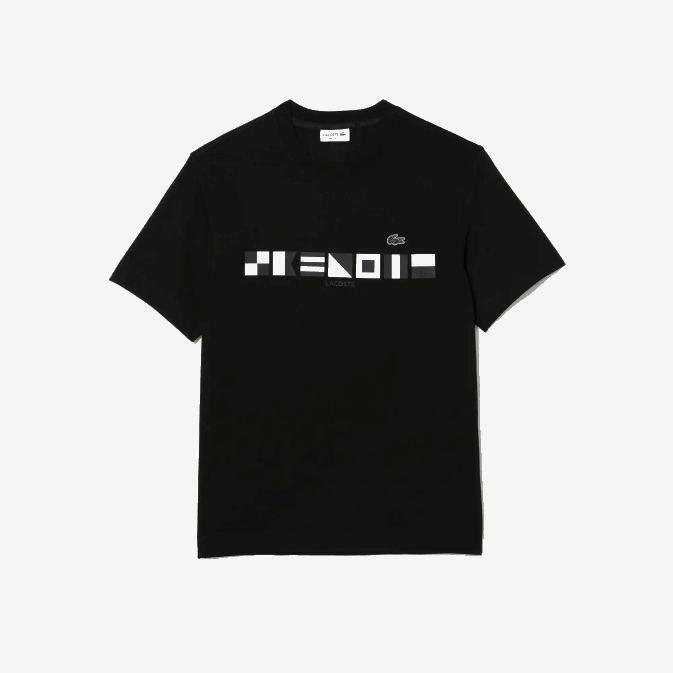 noir 031 V6HV662 Hommes Lacoste t-shirt imprimé à coupe décontractée