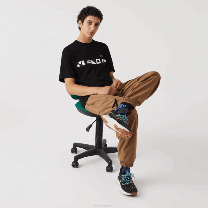noir 031 V6HV662 Hommes Lacoste t-shirt imprimé à coupe décontractée
