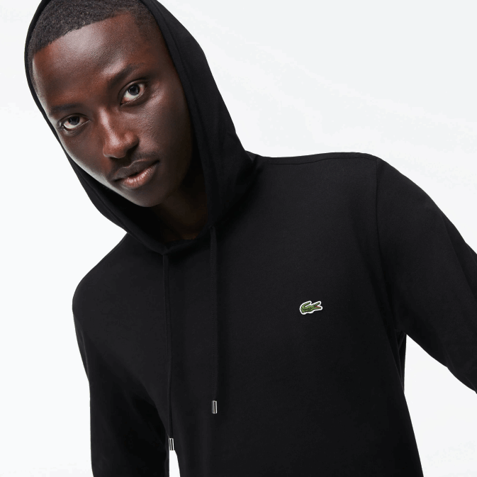 noir 031 V6HV673 Hommes Lacoste sweat à capuche en jersey de coton