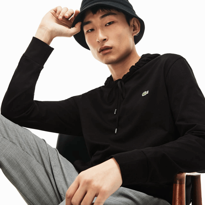 noir 031 V6HV673 Hommes Lacoste sweat à capuche en jersey de coton