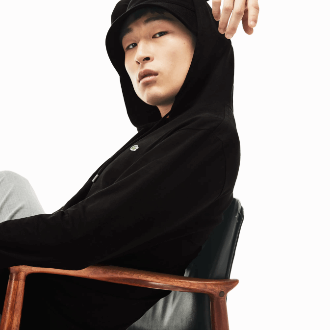 noir 031 V6HV673 Hommes Lacoste sweat à capuche en jersey de coton