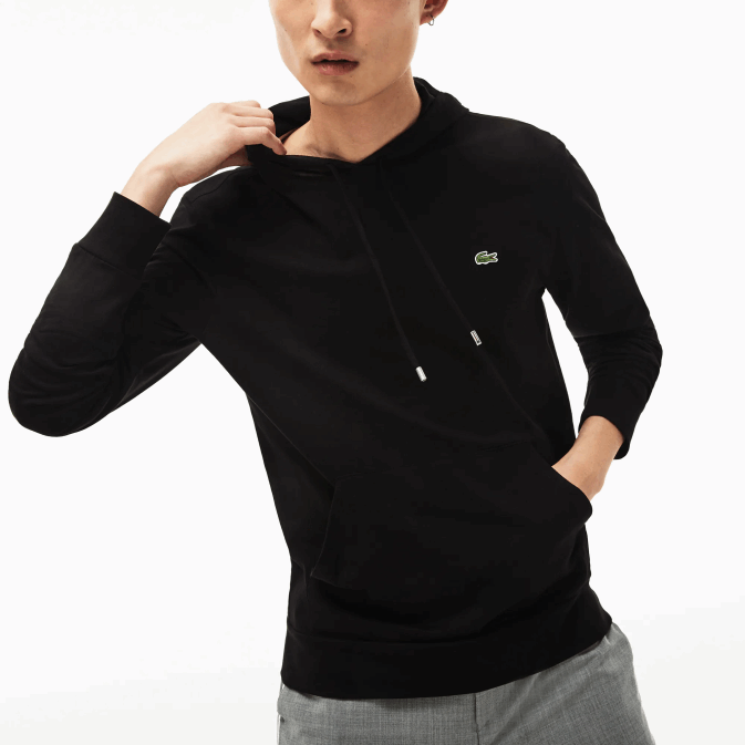 noir 031 V6HV673 Hommes Lacoste sweat à capuche en jersey de coton