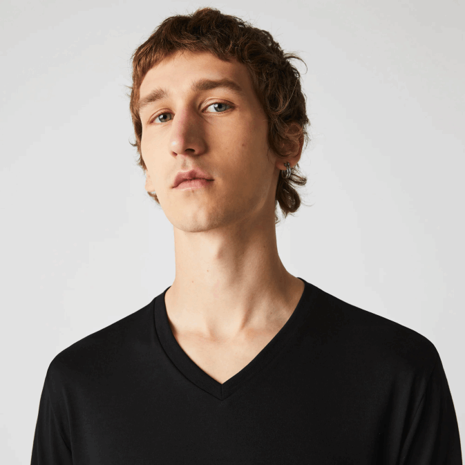 noir 031 V6HV676 Hommes Lacoste t-shirt col v léger en jersey de coton pima