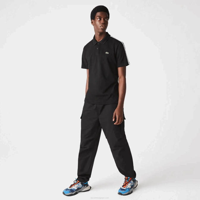 noir 031 V6HV816 Hommes Lacoste polo en coton ultra-léger à bande lettrée