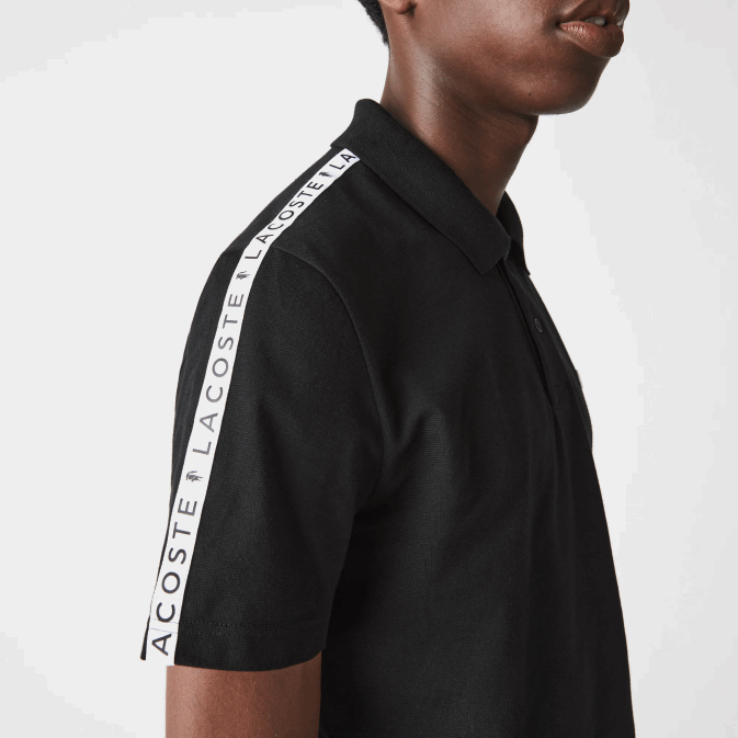 noir 031 V6HV816 Hommes Lacoste polo en coton ultra-léger à bande lettrée