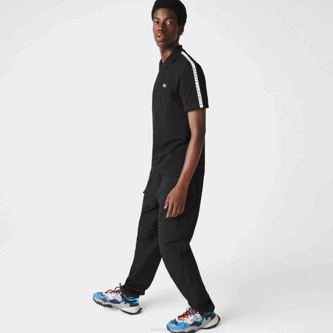 noir 031 V6HV816 Hommes Lacoste polo en coton ultra-léger à bande lettrée