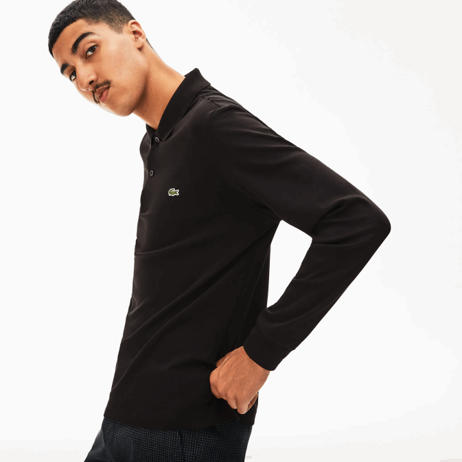 noir 031 V6HV858 Hommes Lacoste polo à manches longues en coton pima coupe classique