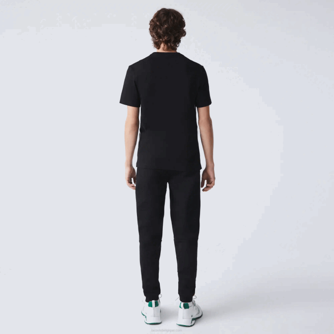noir 031 V6HV910 Hommes Lacoste t-shirt en coton à col rond et bandes griffées