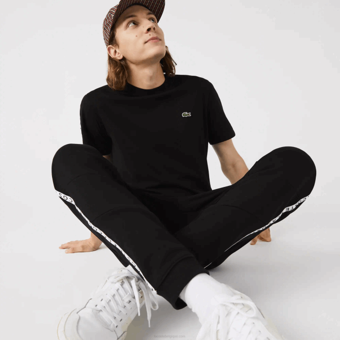 noir 8vm V6HV1147 Hommes Lacoste pantalon de jogging en polaire color block à rayures emblématiques