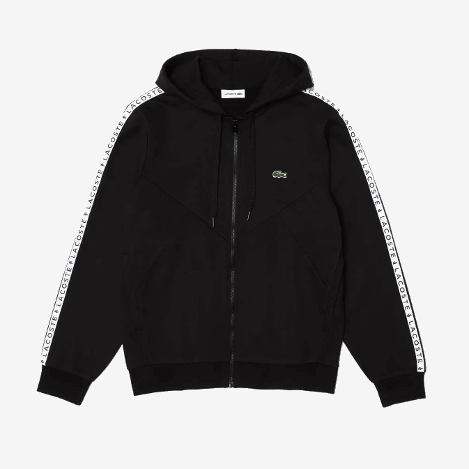 noir 8vm V6HV998 Hommes Lacoste sweat zippé à capuche en molleton color block avec lettres
