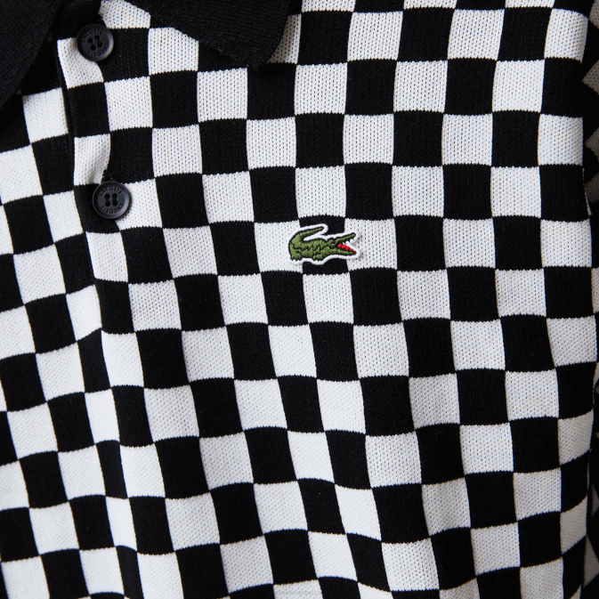 noir blanc 9m0 V6HV1590 Hommes Lacoste pull à carreaux coupe décontractée héritage